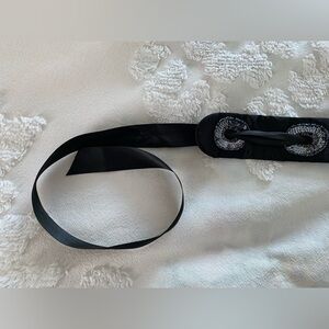 Black Satin Tie Belt with Oval Black/Silver Sequins Size Large